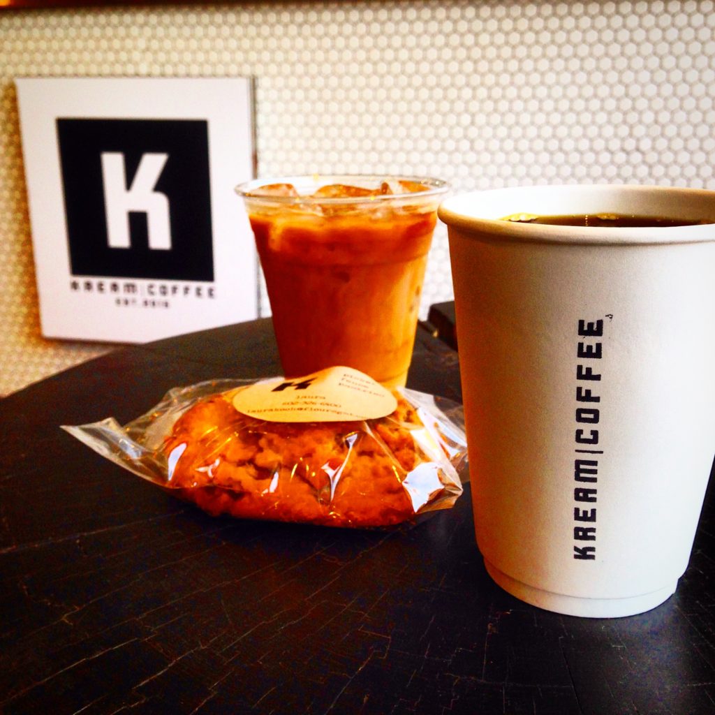 The wonderful coffee and cookies at Kream Coffee